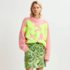 Mini-jupe en jacquard fleuri vert citron, verte et noire - Essentiel Antwerp